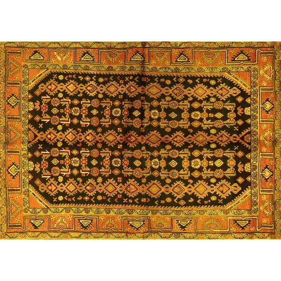 Ahgly Company Indoor Rectangle Persian Yellow Traditional Area Rugs, 5' x 7'