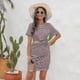 thumbnail image 2 of Vestido de cadera irregular con paquete hueco para mujer, cuello redondo, estampado a rayas, mini vestido corto, vestido estilo resort, 2 of 5