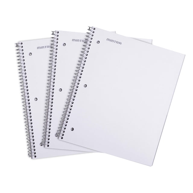 Mintra Office Durable Spiral Notebooks, 1 Subject, (White, College Ruled 3 pack), 100 Sheets, Poly Pocket, Moisture Resistant Cover, Strong Chipboard back, For School, Office, Business