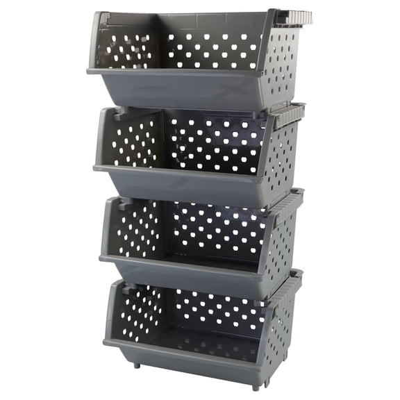 4 Pack Stackable Detachable Storage Baskets, Stacking Bins for Organizing, Grey
