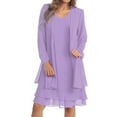thumbnail image 2 of DondPO Midi Dresses for Women Long Sleeve Dress Women's Chiffon Stitching Long Sleeves In The Long Two Piece Dress Set Casual Dresses Womens Dresses Purple Dress L, 2 of 6
