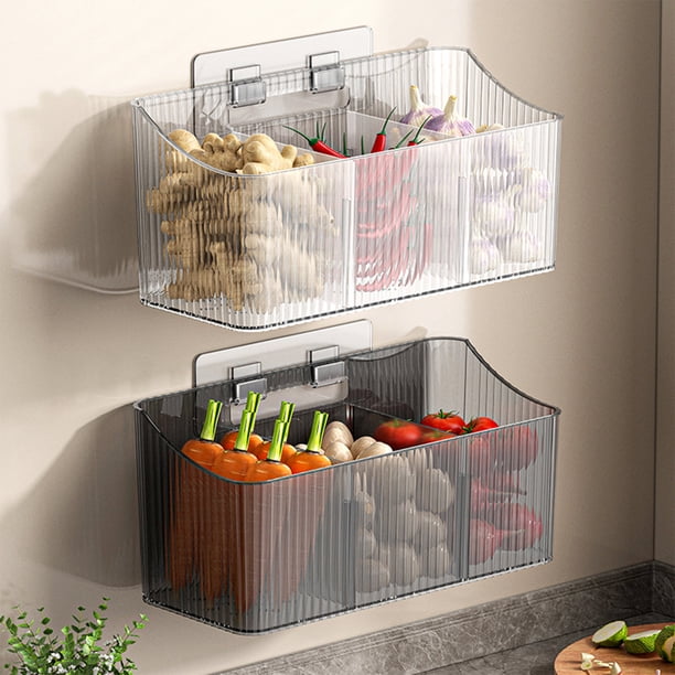 Estantes Metálicos, Organizador de Plástico para Jengibre, Ajo y Cebolla, Estante Multifuncional para Cocina, Material Grueso y Duradero, Clasificación Visible, Estantes Metálicos Lavables y Desmonta