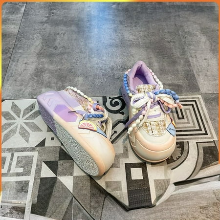 

Color Thick Bottom Lace Up Casual Sneakers Spring & Summer New Women‘s Shoes