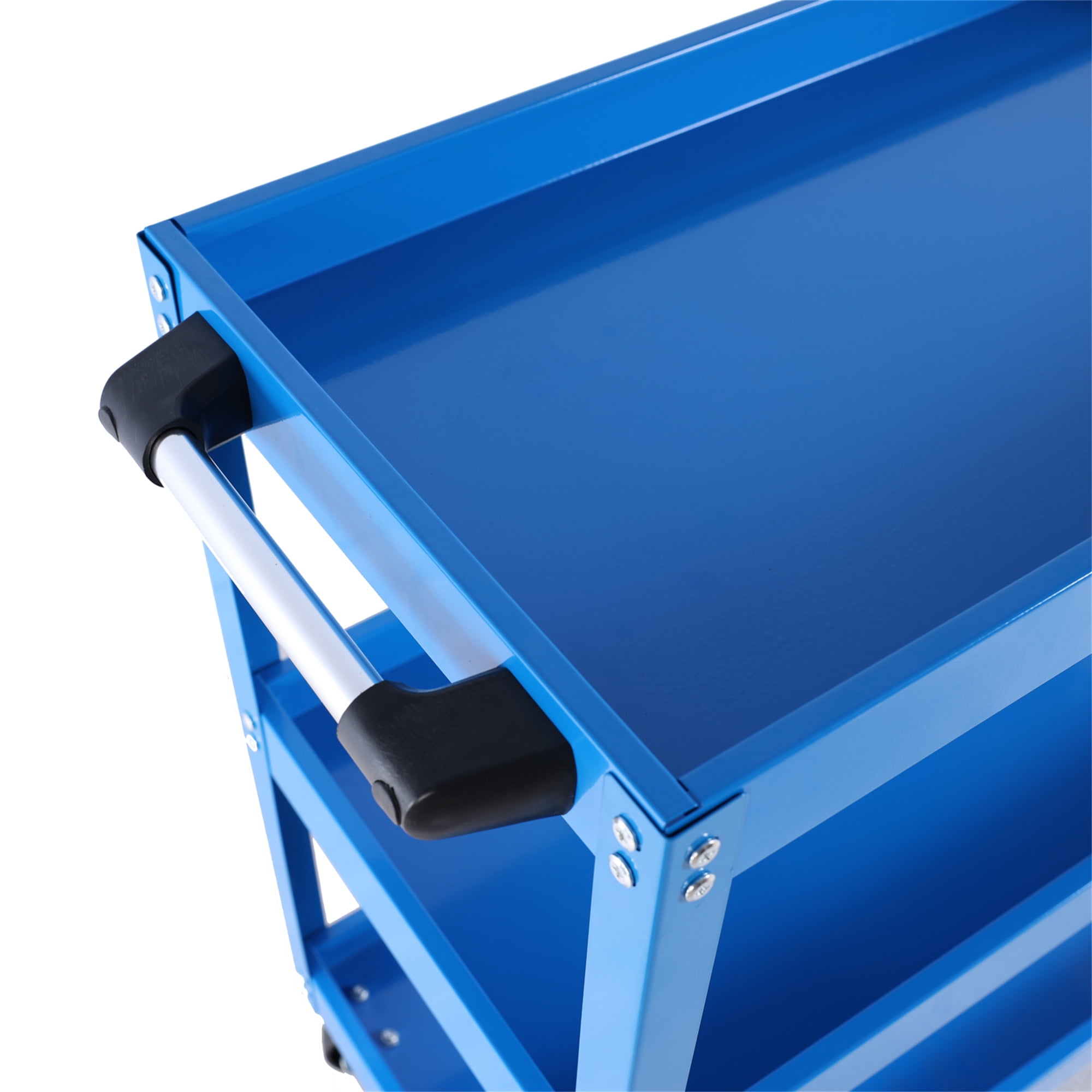 Aukfa 3-Tier Utility Cart with Wheels, Rolling Tool Cart Service Cart for Warehouse, Garage, Blue