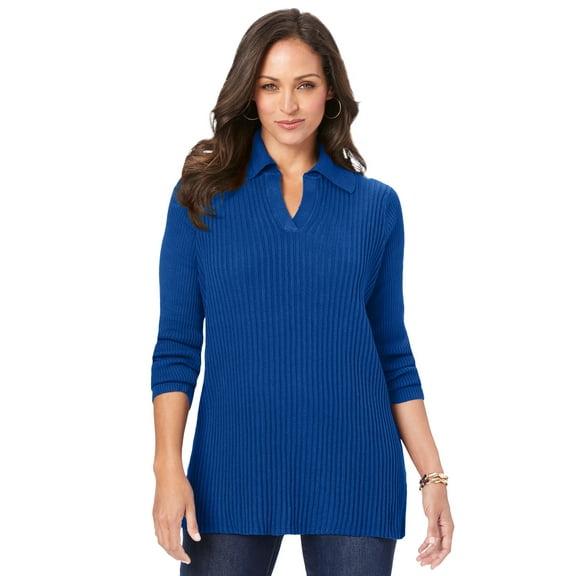 Jessica London Women's Plus Size Ribbed Collar Sweater