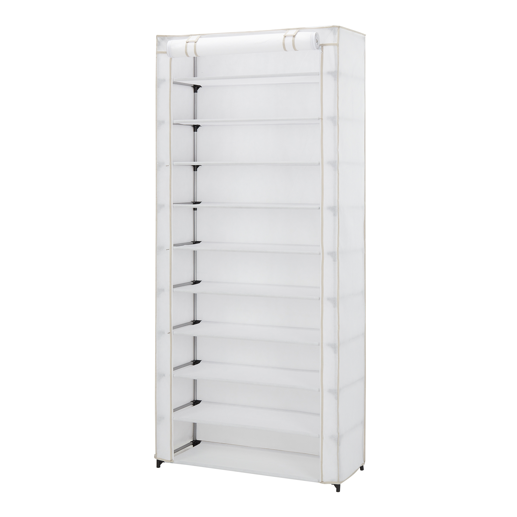 Mainstays 10-Shelf Shoe Organizer with Cover, White