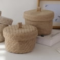 thumbnail image 3 of Clearance! Baskets with Lids Decorative Baskets for Shelves and Coffee Table Natural Cotton Rope Lidded Basket with Genuine Leather Tabs and Handles, 3 of 6