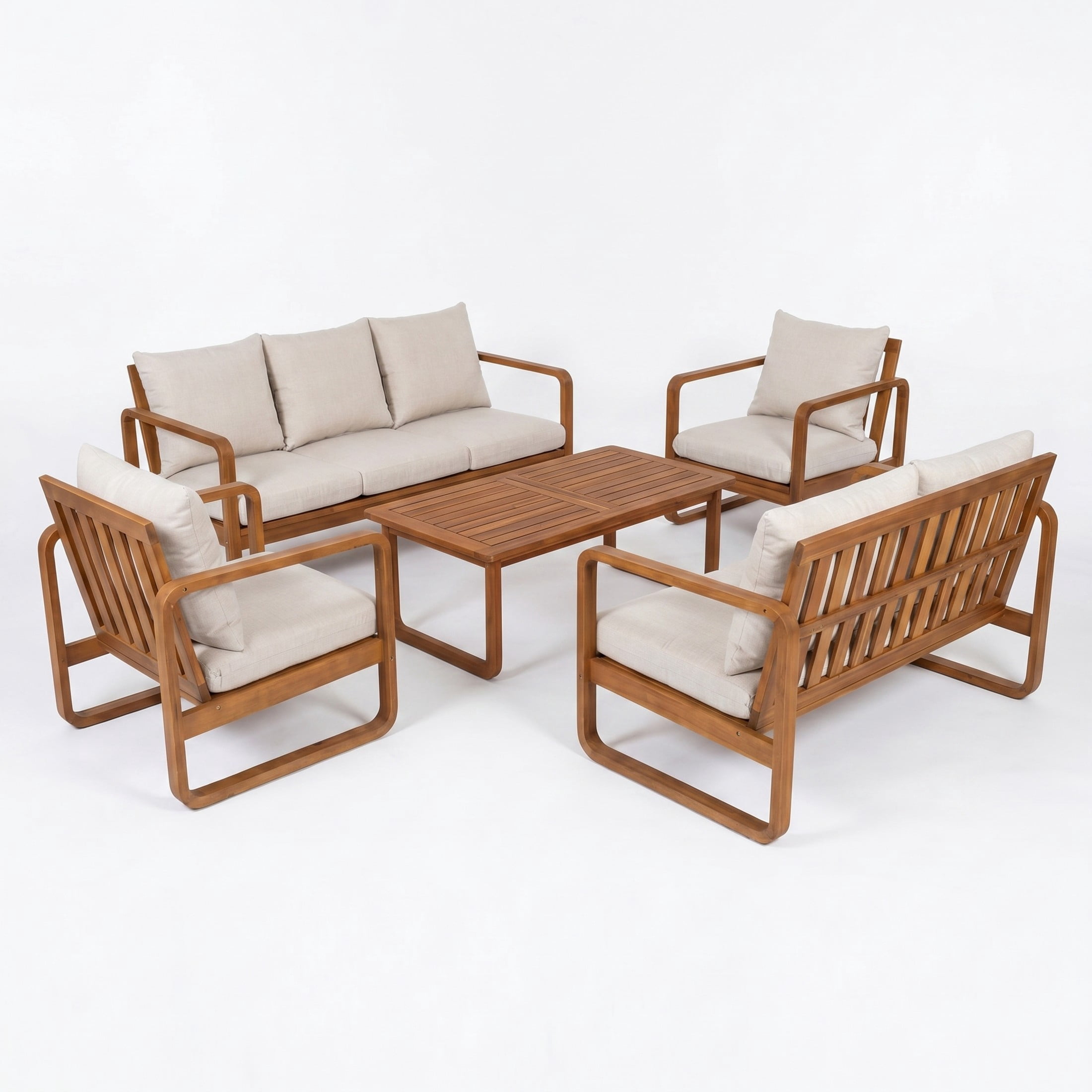 Christopher Knight Home 5-Piece Patio Conversation Set, Acacia Wood Sofas, Chairs & Table, Beige+Teak