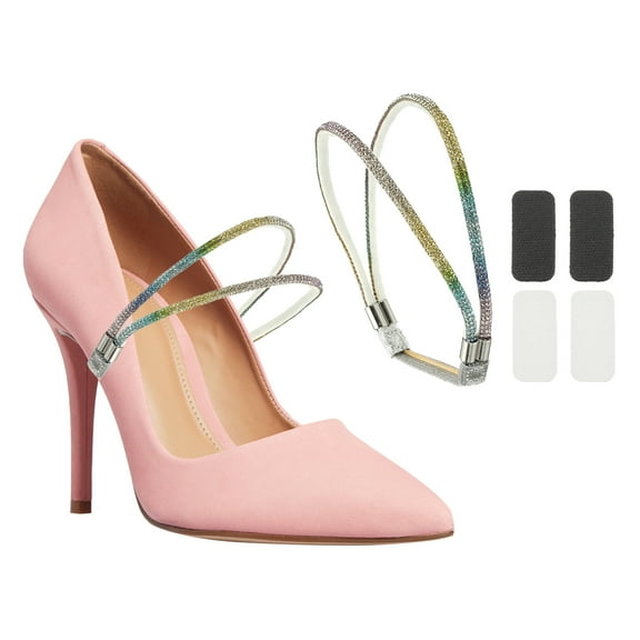 Uxcell Elastic High Heels Shoe Straps, 2 Pairs Rhinestone Shoe Lace for Heels Anti-loose Detachable Shoe Strap for Loose Shoes High Heels Slippers Sandals, Rainbow Diamonds