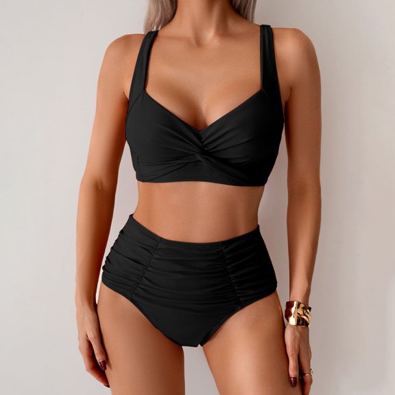 OSFVNOXV Womens High Waisted Bikini Push Up Bra Ruched Twist Cross Swim Top and High Waisted Hipster Bikini Bottoms