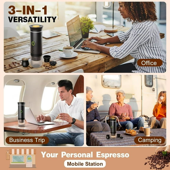 Portable Battery Espresso Coffee Maker for Travel, 20 bar Mini Car Espresso Machines, 3-in-1 Self-Heating Electric Espresso Maker, USB-C Ground Coffee & Capsule Pod(Ns&) RV, Hiking, Office