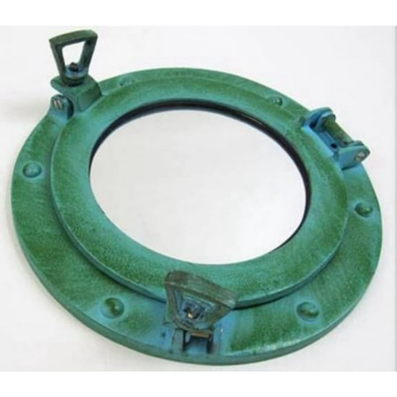 Nagina International Aluminum Verdigris Tiffany Green Finish Porthole Mirror Nautical Wall Beach Decor