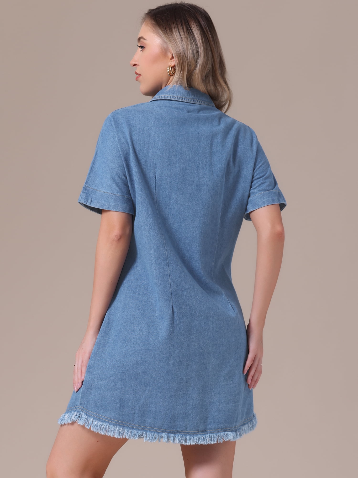 DARING DIVA Short Sleeve Denim Collared Button Front Jean Dress XL Light Blue