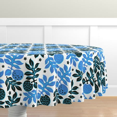 

Cotton Sateen Tablecloth 90 Round - Tiki Tropical Beach Ocean Adventure Hawaii Blue 3E Print Custom Table Linens by Spoonflower