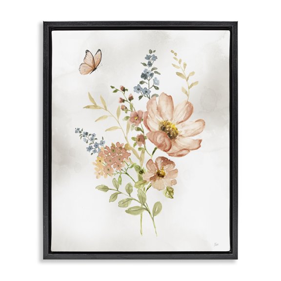 Stupell Industries French Country Soft Pink Flower Sprigs Black Floating Frame Canvas Art, 17 x 21, by Nan