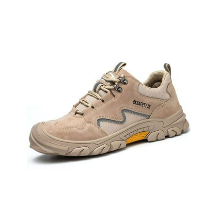 

Eloshman Men Protection Boot Heavy Duty Safety Shoes Slip Resistant Work Boots Outdoor Comfort Steel Toe Anti-smash Beige 7.5