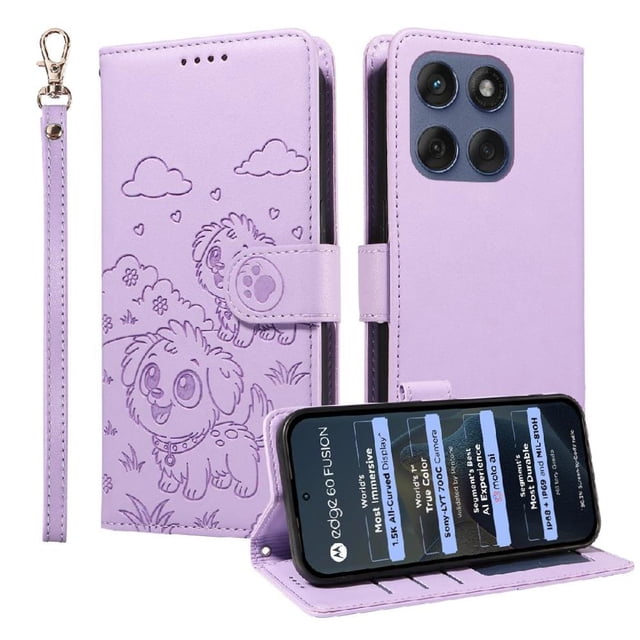 Funda Cartera GANGXUN con Diseño de Perrito en Relieve para Motorola Edge 60 Fusion 5G , Protección 360° con Ranuras y Correa Desmontable