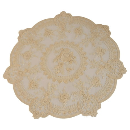 

Farfi Exquisite Place Mat Reusable Photo Props Vintage Embroidery Lace Coaster Coffee Shop Supplies (Beige)
