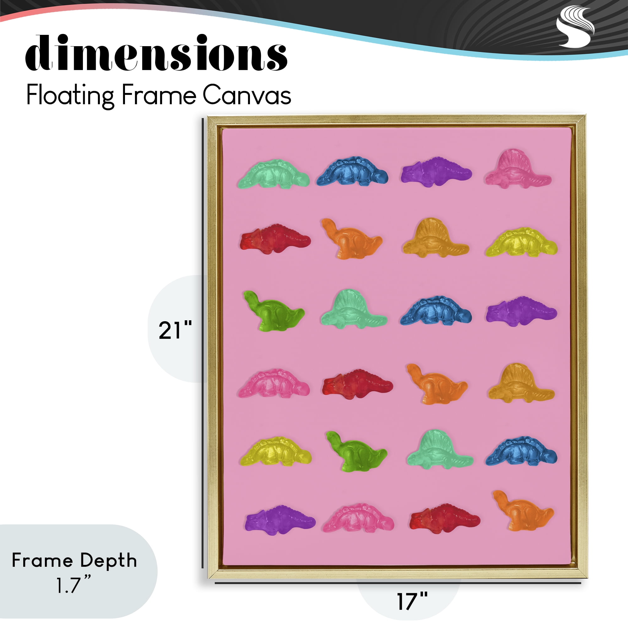 Stupell Industries Dinosaur Gummies on Pink Gold Framed Floater Canvas Wall Art, design by LISH Creative