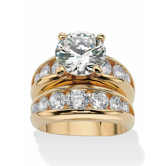 PalmBeach Jewelry Round Cubic Zirconia Two-Piece Bridal Set 6.09 TCW Gold-Plated or Silvertone