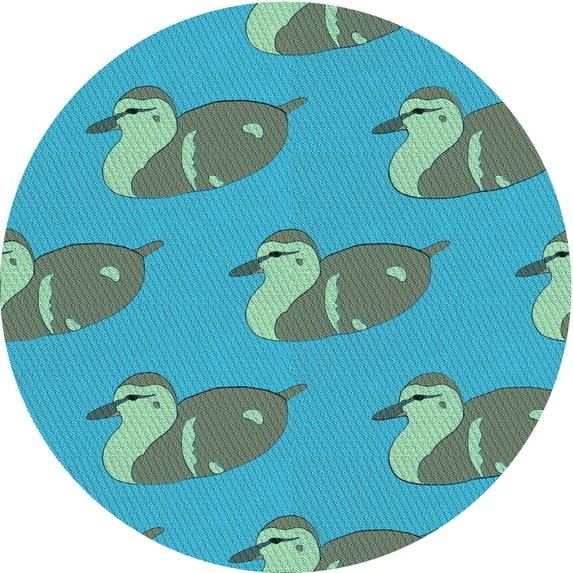 Ahgly Company Machine Washable Indoor Round Transitional Deep-Sea Green Area Rugs, 4' Round