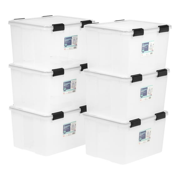 IRIS USA 6Pack 46.6qt WEATHERPRO Airtight Plastic Storage Bin with Lid and Seal and 4 Secure Latching Buckles