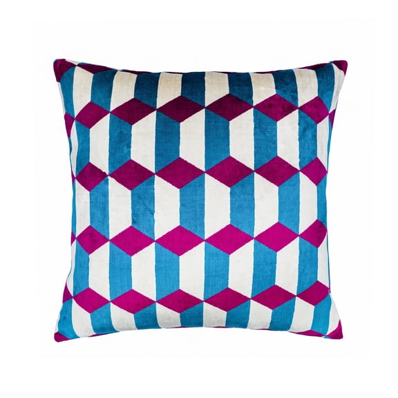 Raspberry Diamonds Silk Velvet Ikat Pillow, 20" X 20"