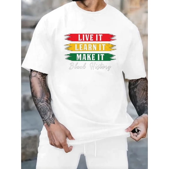 Graphic Short Sleeve T-Shirt for Men Classic Fit Crewneck with Black History T-Shirt Soft Cotton Fabric on White Fabric