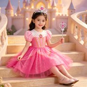 Jurebecia Princess Dress up Clothes for Girls Princess Costume Toddler Kids Birthday Fancy Party Halloween 3-4 Years