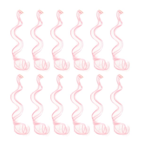 SWACC 12 piezas rizadas onduladas de un color para fiestas, extensiones de cabello con clip, postizos sintéticos con rayas de pelo coloreado (rosa)