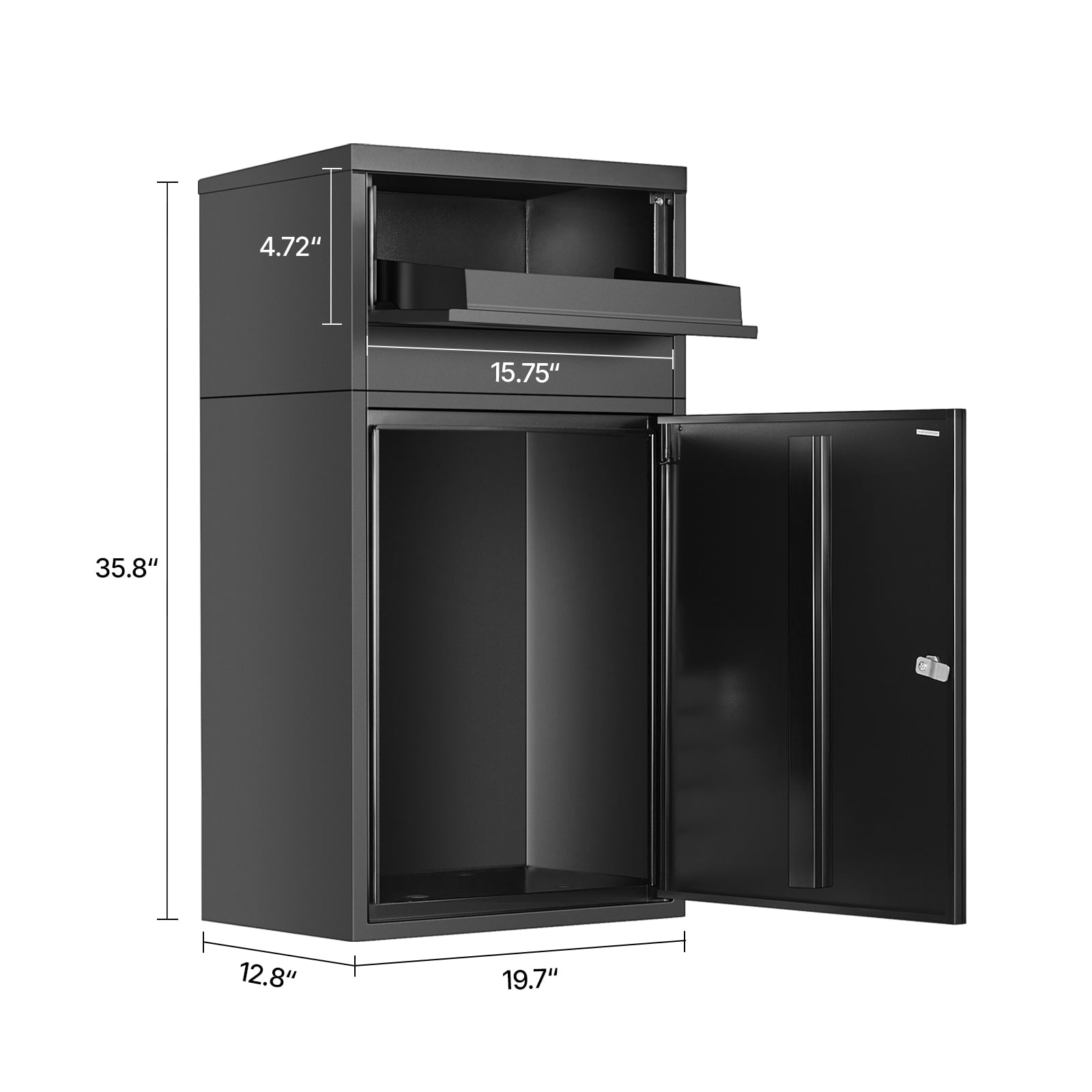 KFFKFF Secure Outdoor Parcel Delivery Box, 35.8 in Mailbox with Lock, Durable Steel Drop Box Featuring Anti-Theft and Weather-Resistant Design, Ideal for Home or Office Use, Black