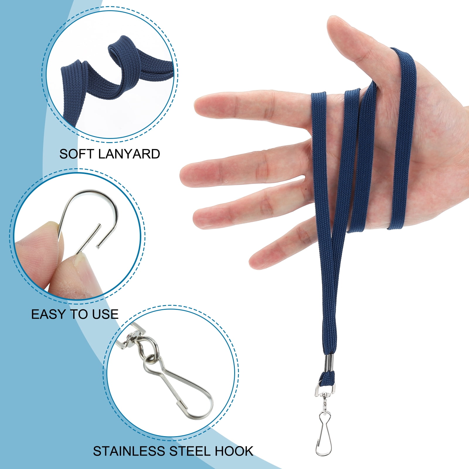 Uxcell 47cm Lanyards Bulk, 100Pcs Teacher Lanyards for ID Badges Keys Badge Lanyard Durable Personalized with Clip for ID Card, Navy Blue