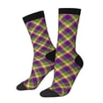 thumbnail image 2 of Uemuo Mardi Gras Plaid Pattern Women's Crew Socks, Soft Durable Breathable Moisture-Wicking with Odor Control Cotton socks, 2 of 9