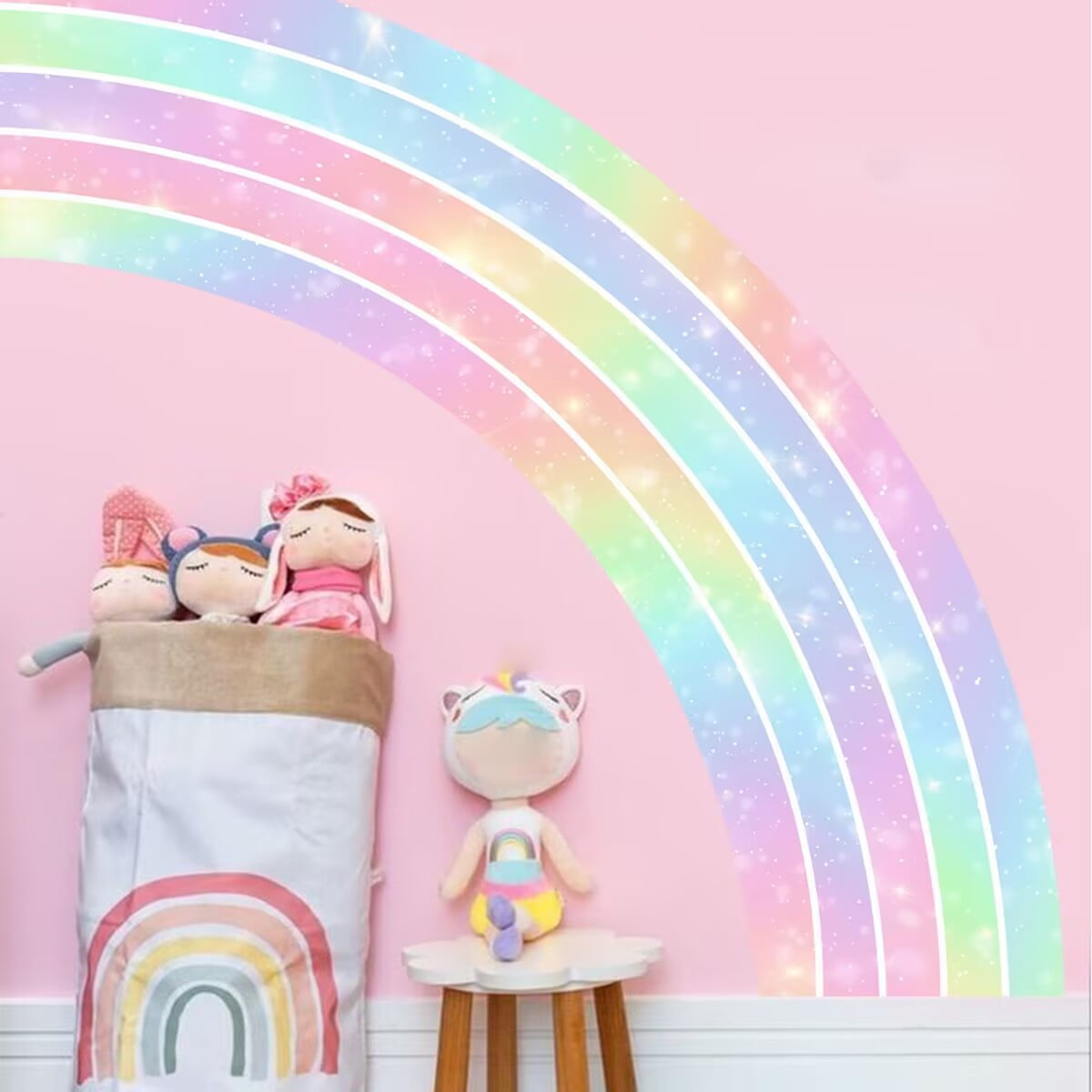 Large Rainbow Wall Decals Peel and Stick Holographic Half Rainbow Wall Stickers, DIY Removable Pink Rainbow Wall Art Murals for Girls Room, Toddler Room, Bedroom, Classroom, Nursery Decor