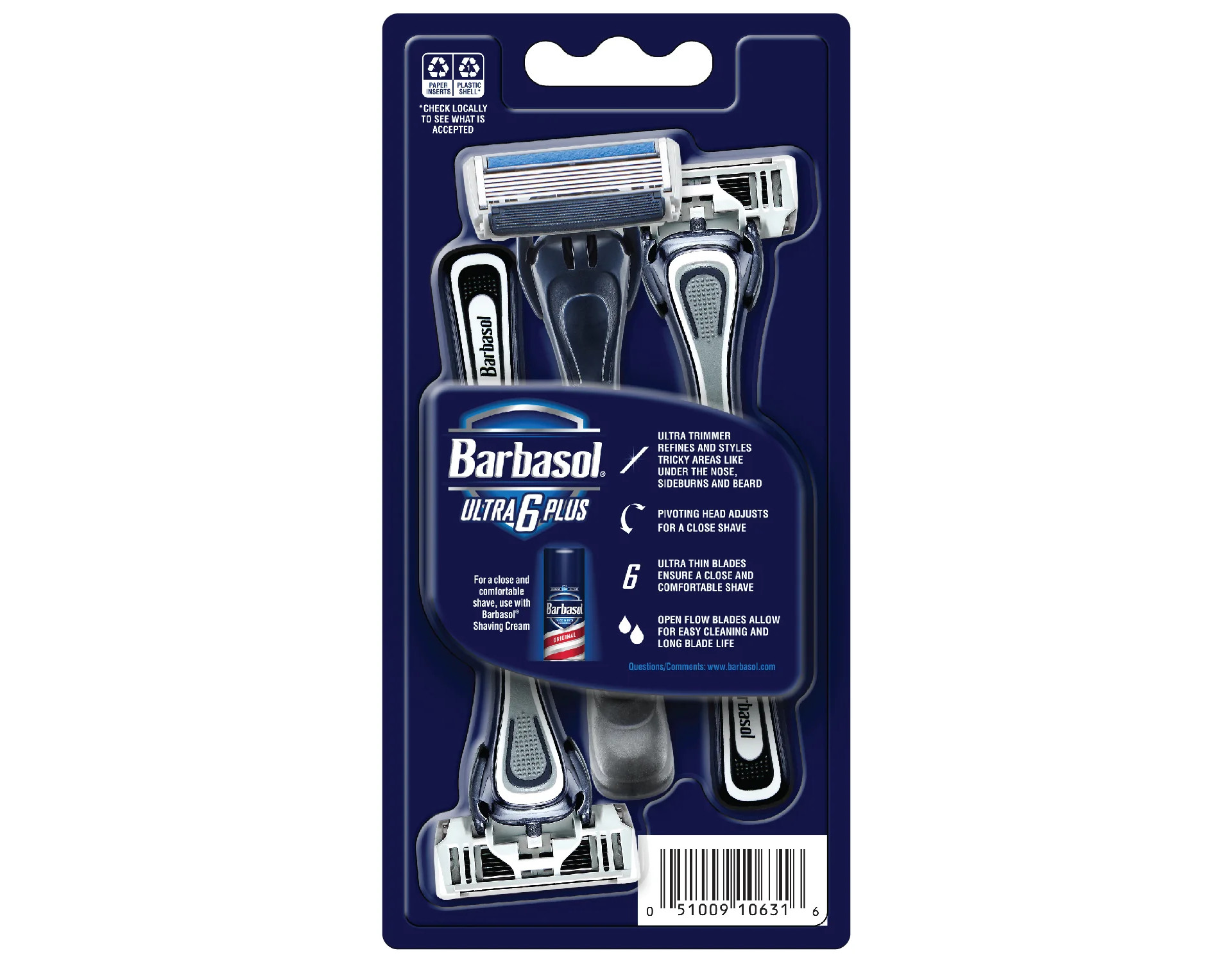 Barbasol Ultra 6 Plus Disposable Razors (3 Count) - Pack of 5