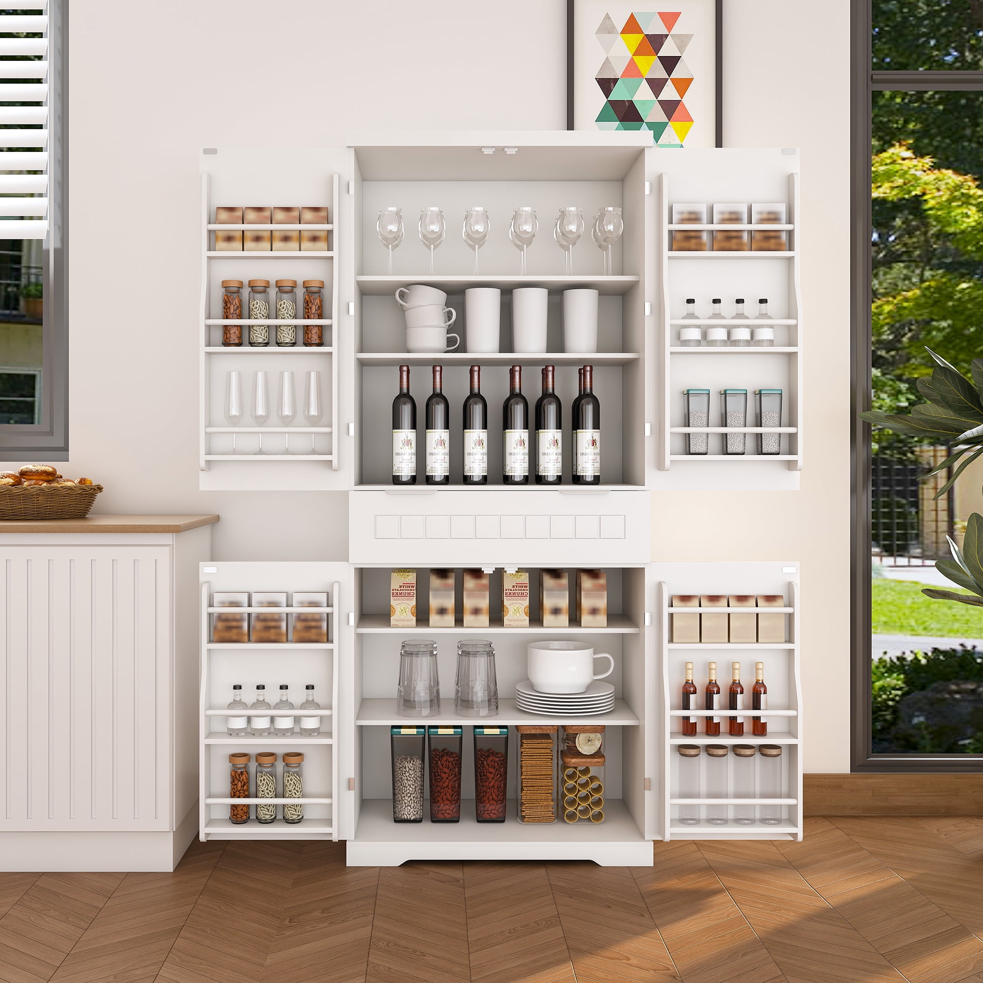 Pantry Cabinet, 71.65" Tall Storage Cabinet with Drawer, 2 Cabinets & 6 Door Shelves, Adjustable Shelves, Freestanding Cupboard for Kitchen, Living Room, Bathroom