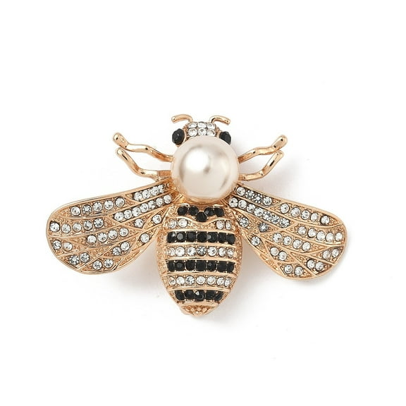 Bees Alloy Rhinestone Brooches for Backpack Clothes with Plastic Pearl Light golden 30.5x45.5mm Alloy Rhinestone