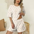 thumbnail image 2 of XIAOCHA Women's Cherry Print Pajama Set Loose Short Sleeve Crew Neck Sleepwear Cozy Playful Loungewear Pajamas Set, 2 of 7