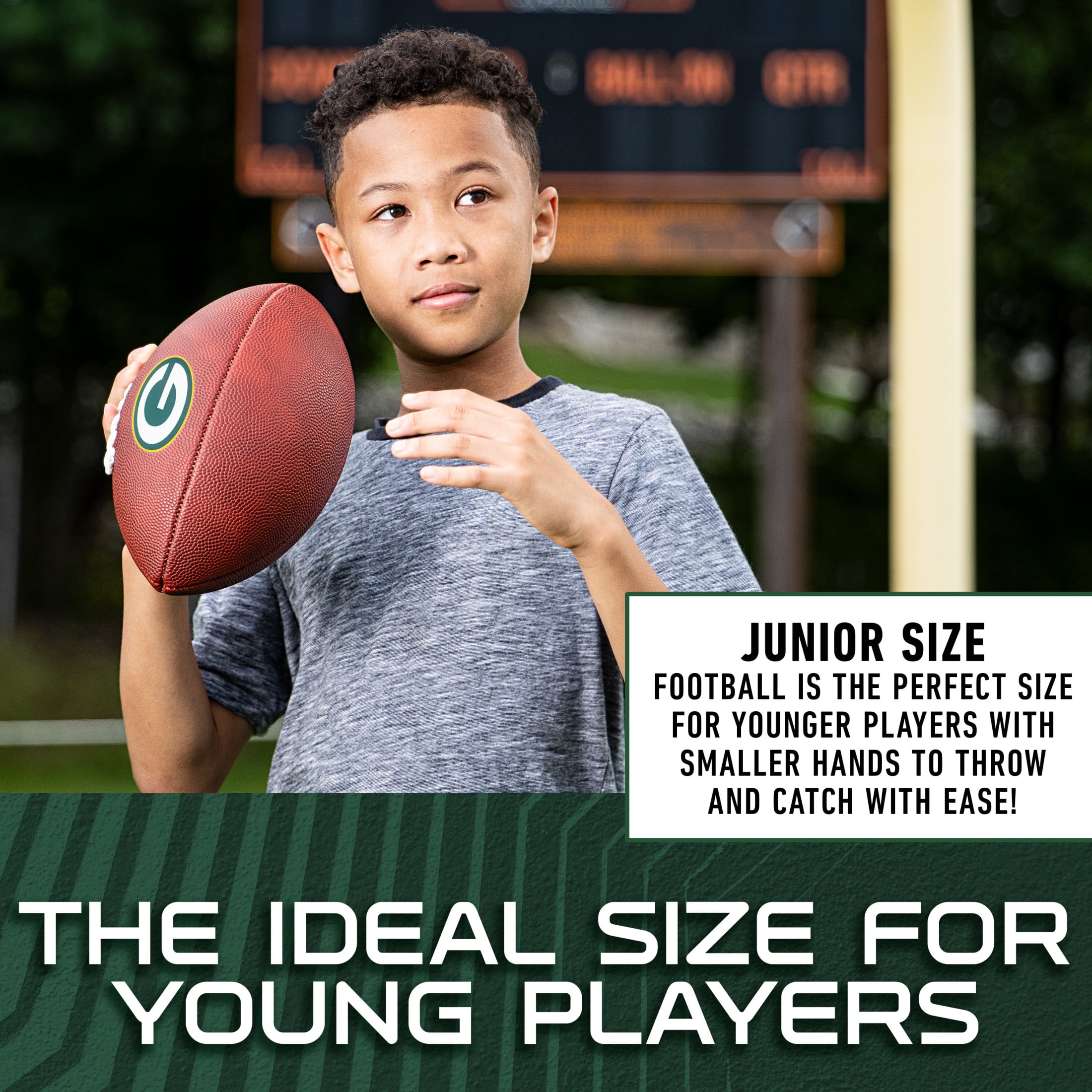 Franklin Sports NFL Green Bay Packers Football - Youth Junior Size Football for Kids - Official NFL Team Logo + Colors Youth Football - Kids NFL Fan Shop Football