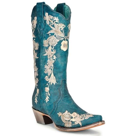 CORRAL Adult Female Navy Blue Studs & Floral Embroidery & Crystals Boots, Size: 6.5, Width: M