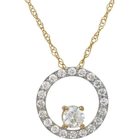 Believe by Brilliance CZ 10kt Yellow Gold Circle Solitaire Pendant, 18