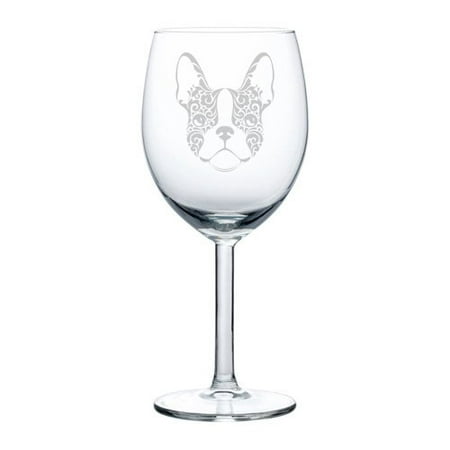 Wine Glass Goblet Frenchie French Bulldog Face Floral (10 oz)