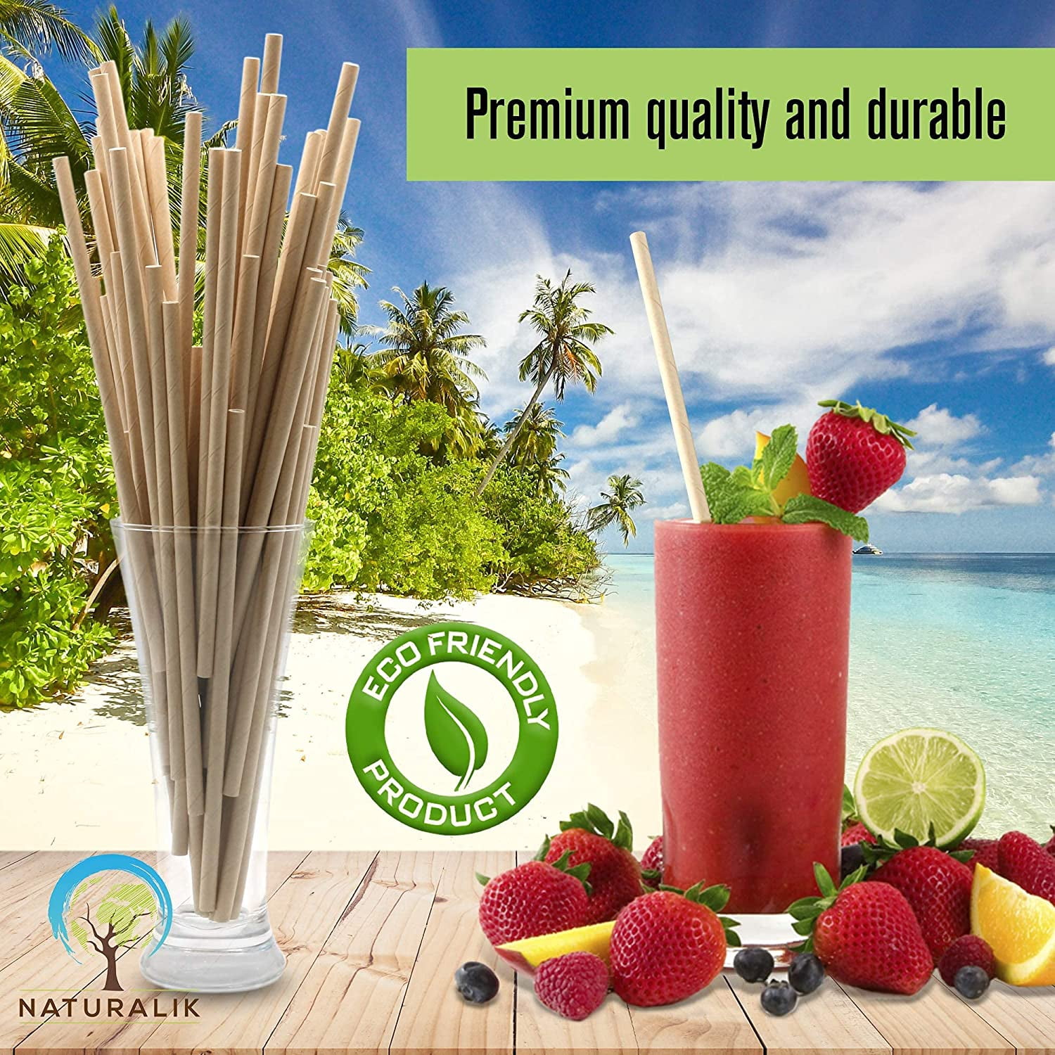 300/1000-pack super durable brown paper straws biodegradable - non-toxic premium paper straws bulk - for juice, restaurant, and party supplies, 7.7 inches (brown, 300-pack)