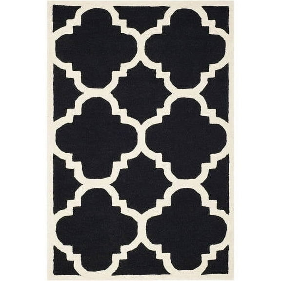 SAFAVIEH Cambridge Justine Geometric Quatrefoil Wool Area Rug, Black/Ivory, 6' x 9'