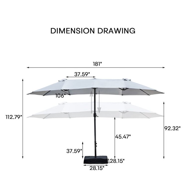 cloud mountain patio umbrella Cloud Mountain 15ft Rectangular Patio Double Sided Large Umbrella in Light  Gray