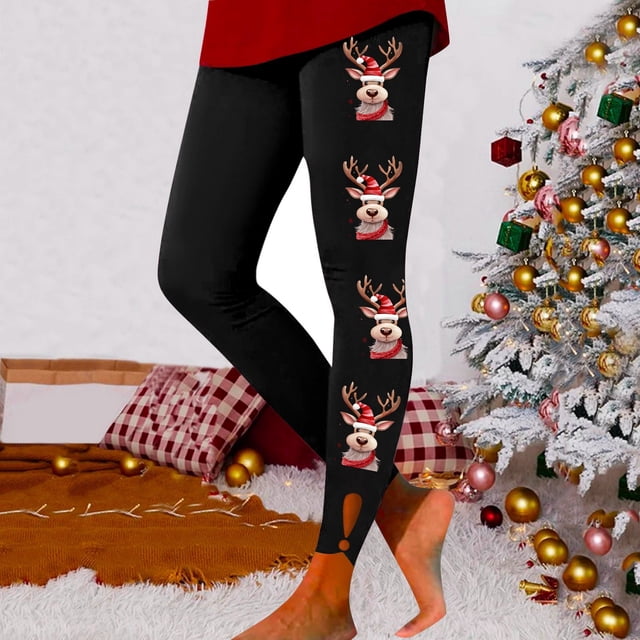 MKLEKYY Leggings deportivos de yoga para mujer, con estampado navideño, informales, a la moda, para levantar el trasero