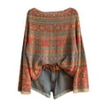 thumbnail image 2 of Women's Bohemian Print Sweater - Orange Oversized Pullover with Long Sleeves, Boho Chic Cardigan for Fall, S, 2 of 3