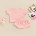 thumbnail image 2 of Ensemble d'Été pour Bébé Couleur Unie Col en V Manches Courtes Hauts Shorts, 2 of 6