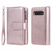Galaxy S10 Wallet Case, Dteck Pure Color PU Leather Case, Zipper Wallet Case, Detachable Magnetic Back Phone Cover & Card Slots & Hand Strap For Samsung Galaxy S10 6.1 inch, Rosegold