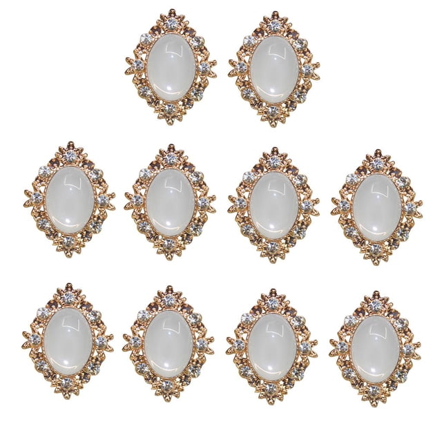 Rongfmy 10 Pieces Crystal Rhinestone Button Flatback Gemstone DIY Jewelry Cabochon Cream 30x25mm